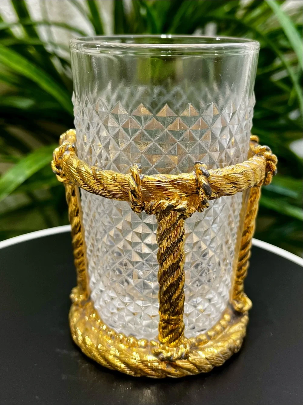 Vintage MCM Hollywood Regency Rope Braid Design Soap Dish and Glass Holder Set